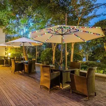 IP67 Зонт Светильник 104 светодиодных гирлянды на батарейках 8 режимов дистанционного управления для наружного сада, патио, зонтика, кемпинговой палатки теплый белый