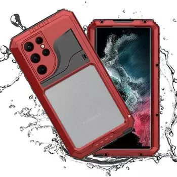 IP68 Водонепроницаемый сверхмощный металлический чехол для телефона для Samsung S23 Ultra S22 Plus Противоударная защита Прочный чехол Защитная пленка для экрана For Galaxy S23&Case & Holder чёрный