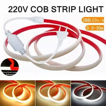 IP68 водонепроницаемая COB светодиодная лента 220 В клейкая лента с вилкой ЕС гибкая силиконовая трубка лампа для домашнего наружного садового освещения 0.5m теплый белый
