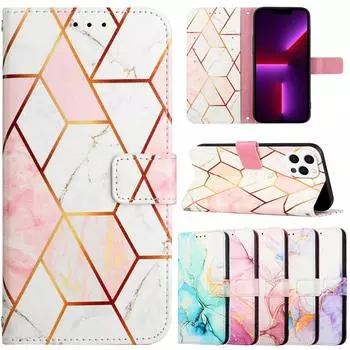 Ip 13 Mini Marble Кожаный чехол для Iphone 13 12 11 Pro Max Iphon X Xs Xr 6 7 8 Plus Se Чехлы-бумажники Держатель для карт Откидная крышка телефона iPhone 13 Pro чёрный