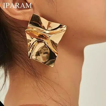IPARAM Модные массивные металлические серьги неправильной формы с геометрическим рисунком в стиле панк, женские винтажные гламурные металлические серьги 3D золотой