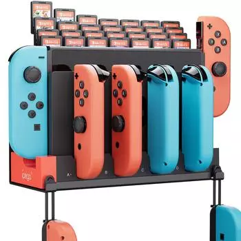IPEGA PG-9186 настенная зарядная док-станция Joycon для Switch&OLED с футляром для 28 игровых карт, зарядным устройством для 6 контроллеров Joy Con красный