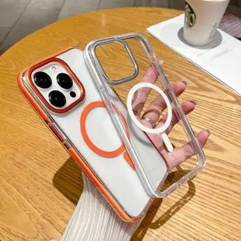 iPhone 15 Pro Max Skin-Feel Anti-Fall Case with Magnetic Suction, Compatible with 14 Pro Max - Transparent and Two-Tone Options Available 15