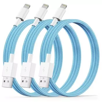 Кабель для зарядки iPhone, набор из 3 кабелей Lightning, 2 м, сертифицированный MFi, быстрая зарядка, синхронизация, передача данных, предотвращение отключения, сверхпрочный iPhone синий