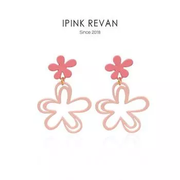Ipink Summer Dopamine Flower Ear Studs Ear Clip without Pierced Cute Young Adult Pink Sweet Vacation Style Face Slimming Silver needle