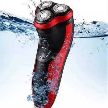 IPX4 Моющаяся красная электрическая бритва Mans 3D Перезаряжаемая портативная USB-бритва с тремя вращающимися плавающими головками