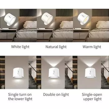 IR Remote Cabinet Light 3 Color Temperature USB Rechargeable Sconces Light Double Head Touch Wall Lamp for Kitchen Closet Stairs белый