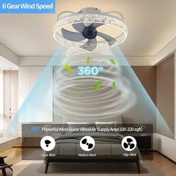 IRALAN 360°Oscillating Low Profile Ceiling Fan with Light,Flush Mount Bladeless Ceiling Fan Remote and APP Control,6 Wind Speeds 220V белый