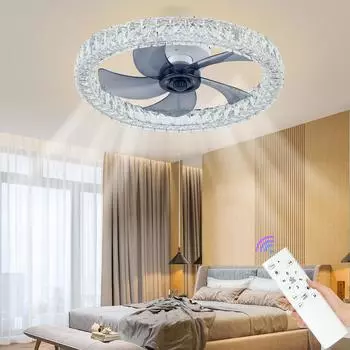 IRALAN Ceiling Fan with Light, 19 Flush Mount,Timing and Dimmable LED Ceiling Fan, 6 Wind Speed Hidden Blades,Indoor-White белый