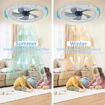 IRALAN Flush Mount Ceiling Fan with Light, 19.6 Modern Crystal Chandelier Ceiling Fan, ABS Fan Blades, Low Noise белый