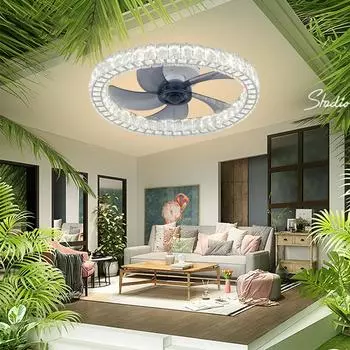 IRALAN-Modern Ceiling Crystal light Fan With Light App Remote Control Fan Living Room Interior Electric Fan Room Decor белый