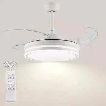 IRALAN Modern Ceiling Fan Light With Invisible Blades Time Setting Six-speed Wind Speed Decoration Home For Room 36 inch белый
