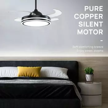 IRALAN Modern Ceiling Fan With Light Invisible Blade Summer And Winter 2 Mode Bedroom Living Room Decoration Lighting 36 inch белый