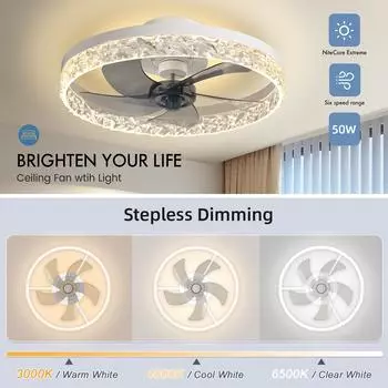 IRALAN modern ceiling fan with light remote control ceiling fan round LED ceiling lamp fan Living room lighting home decoration белый