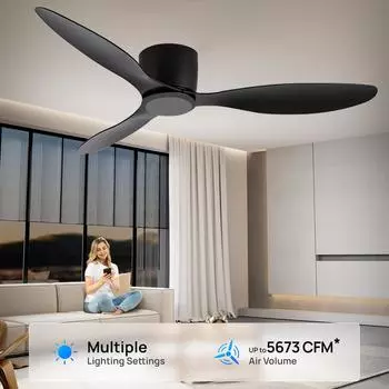 IRALAN Modern Ceiling Fan Without Lights DC Motor 6 Speeds Timing Fans 20CM Low Floor Loft Remote Control Lux&vitae Fan 52in белый