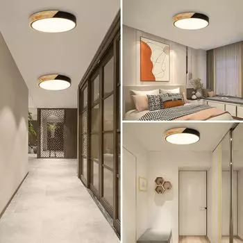 IRALAN современный светодиодный потолочный светильник из дерева, круглый, трехцветный, для домашнего освещения, для кухни, спальни, потолочный светильник Three color dimming чёрный