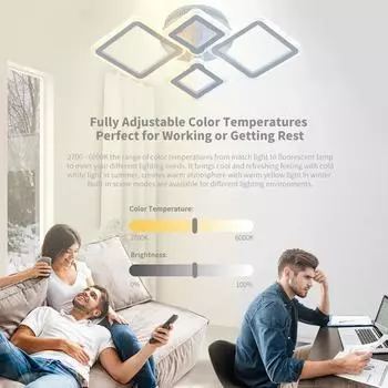 IRALAN Square LED Ceiling Light Bedroom Dining Kitchen Hallway Balcony Lighting Simple Modern Style With App Remote Control WHITE белый