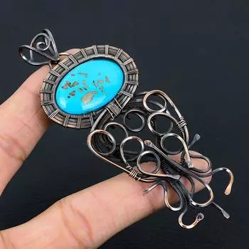 Иранский бирюзовый драгоценный камень, медная проволока, дизайнерская подвеска ручной работы, ювелирный подарок для любви 3.93 Inches синий