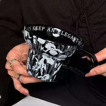 Iris Coffee Cup Quiet Wind Wide Mouth Ceramic Breakfast Cup Design Black Mug High End French 300ml