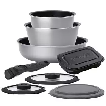 IRIS OHYAMA 9-piece frying pan and pot set, IH, gas stove, diamond coat, detachable handle, grill pan, lid, PDCI-S9SG, slate gray, D-Plus series