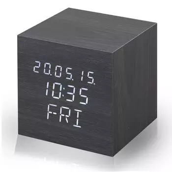 Iris Ohyama Alarm Clock Digital Brightness Adjustment Temperature Display Table Clock with Power Saving Mode Cube Black ICW-02W-B