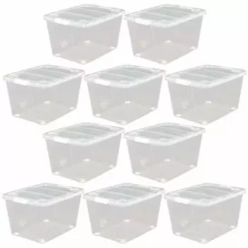 Iris Ohyama Carry Stocker Storage Case Set of 10 Width 40 x Depth 53 x Height 31cm Closet Carry Clear/White AA-530