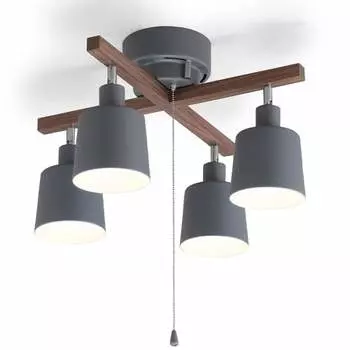 Iris Ohyama Ceiling Light, 4 Lights, Spotlight, Cross Type, Wood Frame, Natural Wood, 3 Level Dimming, Retro Style, LED Compatible, Easy Installation,