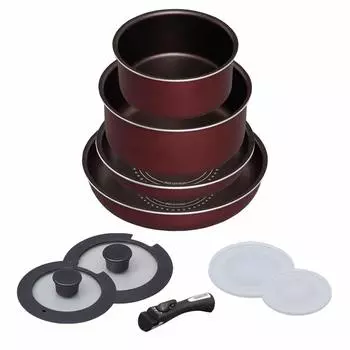 IRIS OHYAMA Diamond Coated Pan 9-piece Set, Not IH Compatible, H-GS-SE9 красный