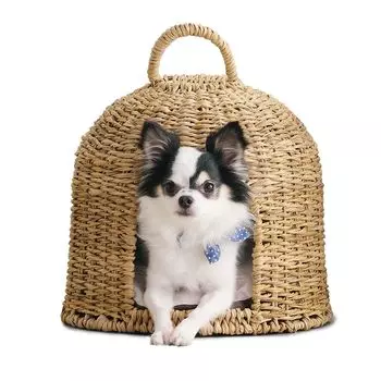 Iris Ohyama Dog Cat House Rattan Style Pet House Dome Natural PHR-D3530