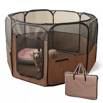 Iris Ohyama Dog Circle Pet Circle Folding Outdoor Disaster Prevention Brown For Medium Dogs Width 126 x Depth 126 x Height 72 cm коричневый