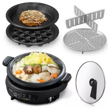 Iris Ohyama Hot Electric Grill Deep Yakiniku Takoyaki Сохранение тепла Высокая мощность нагрева Для 2-4 человек Черная тарелка, кастрюля, кастрюля, 3-х предметный тип, кастрюля,