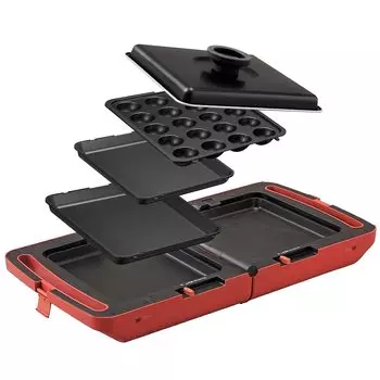 Iris Ohyama Hot Hot Flat Takoyaki Yakiniku 3 с одновременной гарантией Компактная красная тарелка, двухсторонняя тарелка, тарелка, тарелка, тарелка, части, крышка,
