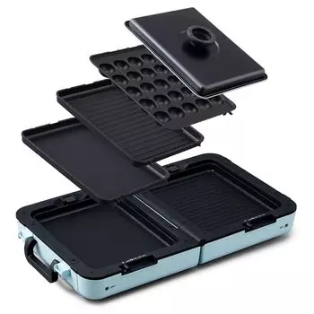 Iris Ohyama Hot Hot Flat Takoyaki Yakiniku 3 with Simultaneous Warranty Compact Mint Blue Plate, Double-Sided Plate, Wide, Large, Plate, Plate, Plate,