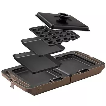 Iris Ohyama Hot Hot Flat Takoyaki Yakiniku 3 с одновременной гарантией Компактная коричневая тарелка, двухсторонняя тарелка, тарелка, тарелка, тарелка, части, крышка, коричневый