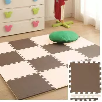 Iris Ohyama Joint Mat, Extra Thick 1.8 cm, 30 x 30 cm, Set of 9, Non-Formaldehyde, Washable, Mocha Brown/Beige JMRN-39