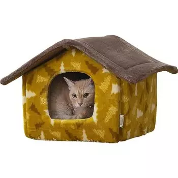 IRIS OHYAMA Кровать для кошки, кровать для собаки, домик, пушистая, зимняя, размер S, для собак и кошек, горчица PHN-460 горчичный