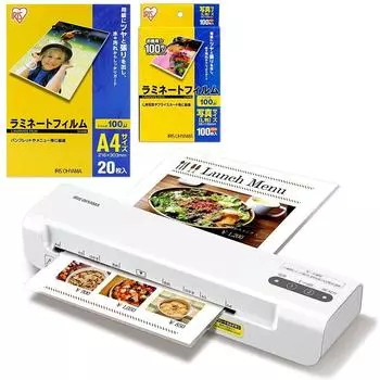 IRIS OHYAMA Laminator LM42X + Laminating Film A4 (20 sheets) + Photo L size (100 sheets) Set