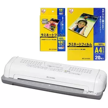 Iris Ohyama Laminator LTA32W Laminating film A4 20 sheets Photo L size 100 sheets set [Set product] + +