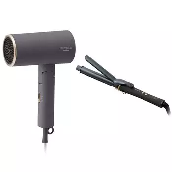 Iris Ohyama MiCOLA Ion Dryer Curling Iron Pipe Diameter 28mm Compatible with Overseas Temperature Adjustable Dark Gray [Set Purchase] HDR-M201-H &