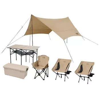 Iris Ohyama Набор для начинающих, набор для кемпинга на 3 человека, набор из 6 предметов, уличный стул x 2 стула, уличный стол, брезент ODBOX, низкий тип, детский бежевый