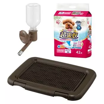 Iris Ohyama Pet Super 42 Sheets Dog Toilet with Mesh Charcoal Gray Water Bottle Matte Brown Sheets, Thick, Absorbent, Antibacterial, Deodorizing, коричневый