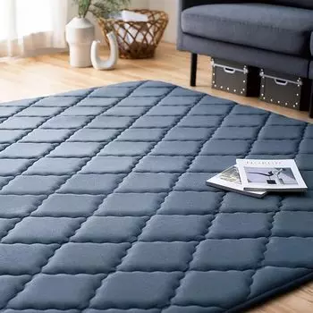 Iris Ohyama Quilt Rug 185 x 185cm Carpet Thick Urethane Suitable for All Seasons Navy Cushion Rug Thick [Extra 30mm] ACRQ-C1818