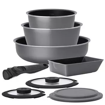 IRIS OHYAMA Royal Gray Series Deep Frying Pan and Pot Set with Measuring Omelet Gas Stove Oven Cooking DCG-S9S D-Plus Scale, 9-Piece Set, Pan, Only, серый