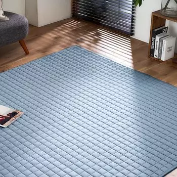 Iris Ohyama Soft and soft heathered quilted rug 185 x 185cm Blue Features and good texture heathered jersey fabric Can be hand washed and always kept