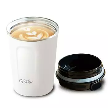 IRIS OHYAMA Стакан для воды IRIS OHYAMA объемом 350 мл с крышкой в стиле кафе с носиком для питья, легко моющийся, дизайн Cafe Days, белый цвет [зима, тепло] термальный/холодный белый