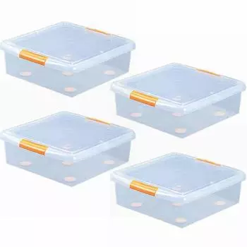 Iris Ohyama Storage Box x 45 x Set of 4 Clear/Orange 47.5 16.5cm UG-475