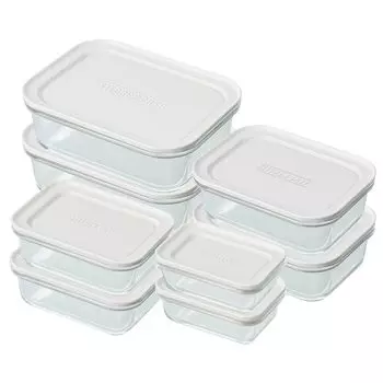 Iris Ohyama термостойкий стеклянный контейнер для хранения, набор из 8 предметов, тонкий морозильник для хранения, посудомоечная машина, микроволновая печь, белый TGS-8S 1,5 л белый