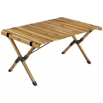 IRIS OHYAMA Wood Roll Table 90cm Wide x 60cm Deep x 44cm High Made of Acacia Wood with Storage Easy Ideal for Outdoor Camping (WRT-90) - Approx. -