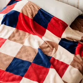 Iris Plaza Blanket premium machine special box gift that melts on the plaid red [Fondan] Semi-double microfiber, anti-static, washable, included,
