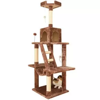 Iris Plaza Cat Tower Hammock Scratching Compact с игрушкой стационарного типа для котят Brown Cat Land Height 155 см
